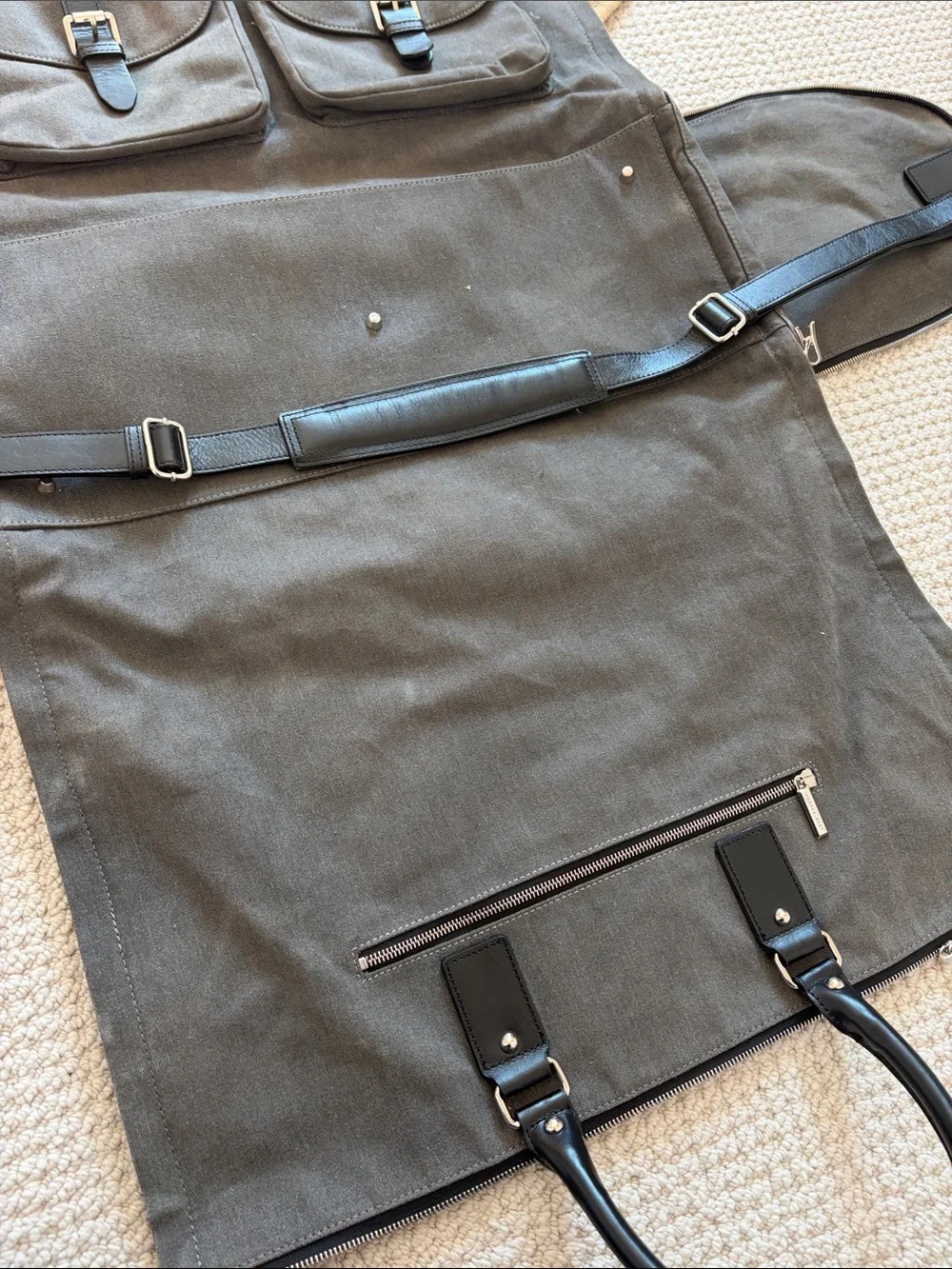 Hook & Albert grey waxed canvas weekender garment